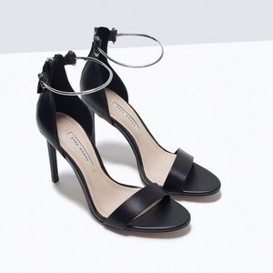 Zara minimalist metal ankle strap heels